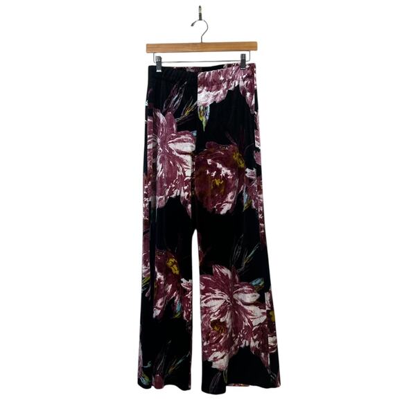 Mod X Velvet Floral Wide Leg Pants Womens S Black Purple Boho Hippie Lounge - Picture 2 of 9